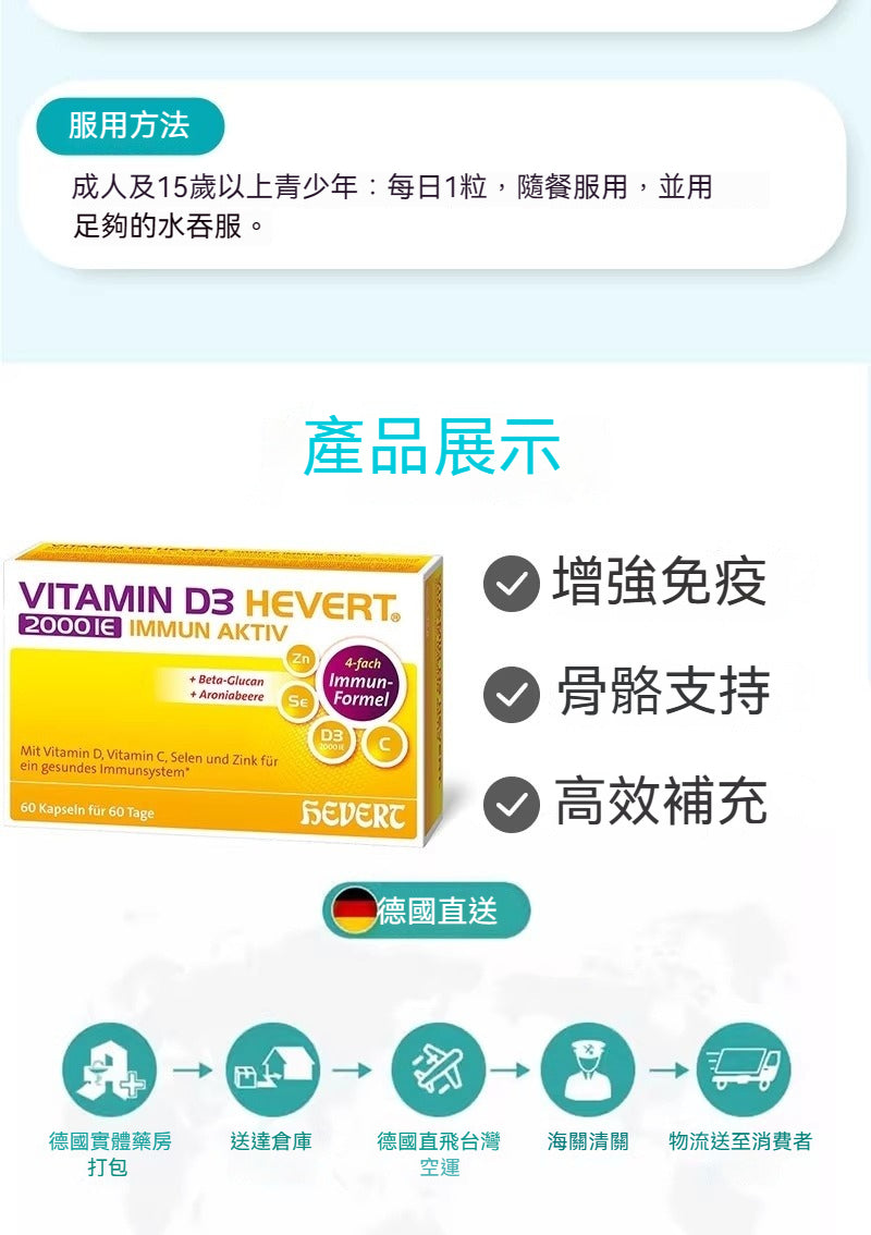 德國Hevert菲德 維生素D3增強免疫 60粒