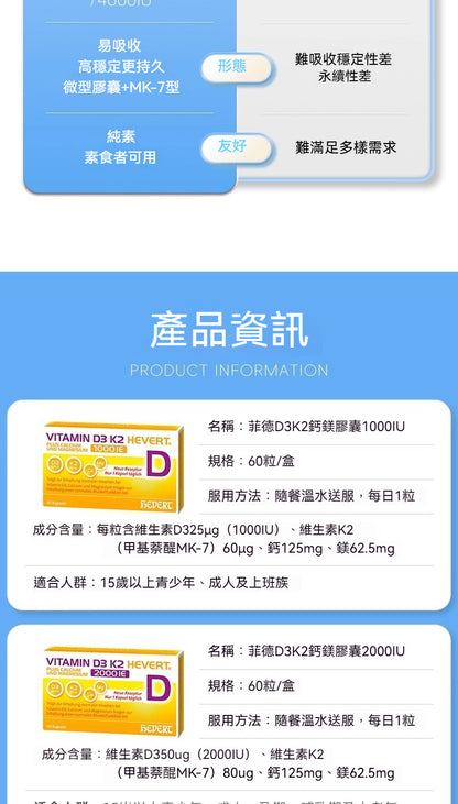 組合商品 Hevert 菲德 維生素D3 K2  1000/2000/4000 IE
