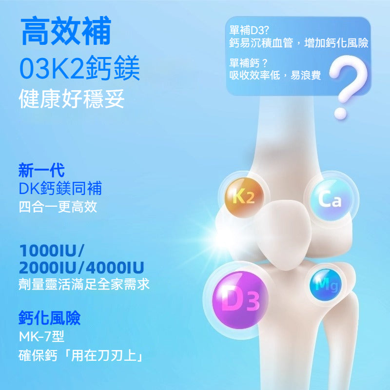 Hevert菲德 維生素D3K2鈣鎂共補1000/2000/4000IU 補充鈣強健肌肉骨骼片 60粒